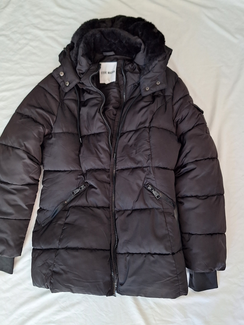 Steve Madden Black Quilted Hooded Puffer Jacket